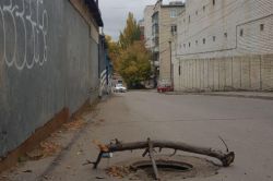 Открытый люк на Свинцовой обозначили корягой